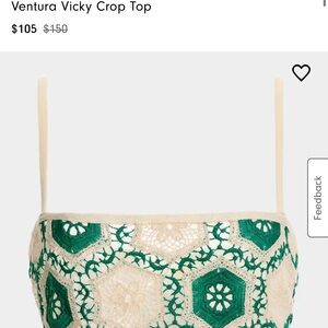 Agua Bendita Ventura Vicky Green and Cream crochet Crop Tank Top